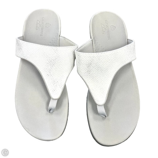 Sandals Flip Flops By Clarks In Grey & White, Size: 12