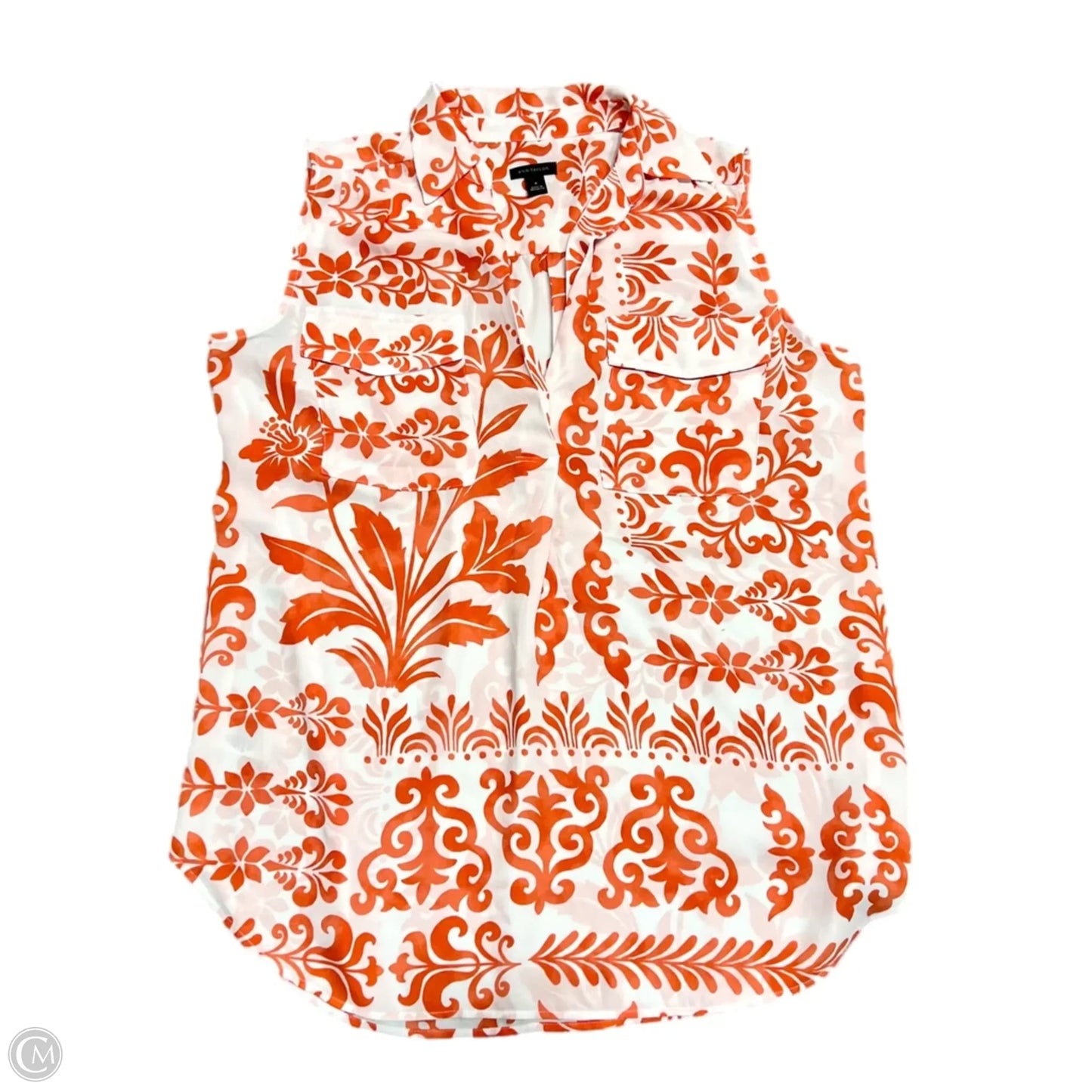 Blouse Sleeveless By Ann Taylor In Orange & White, Size: M