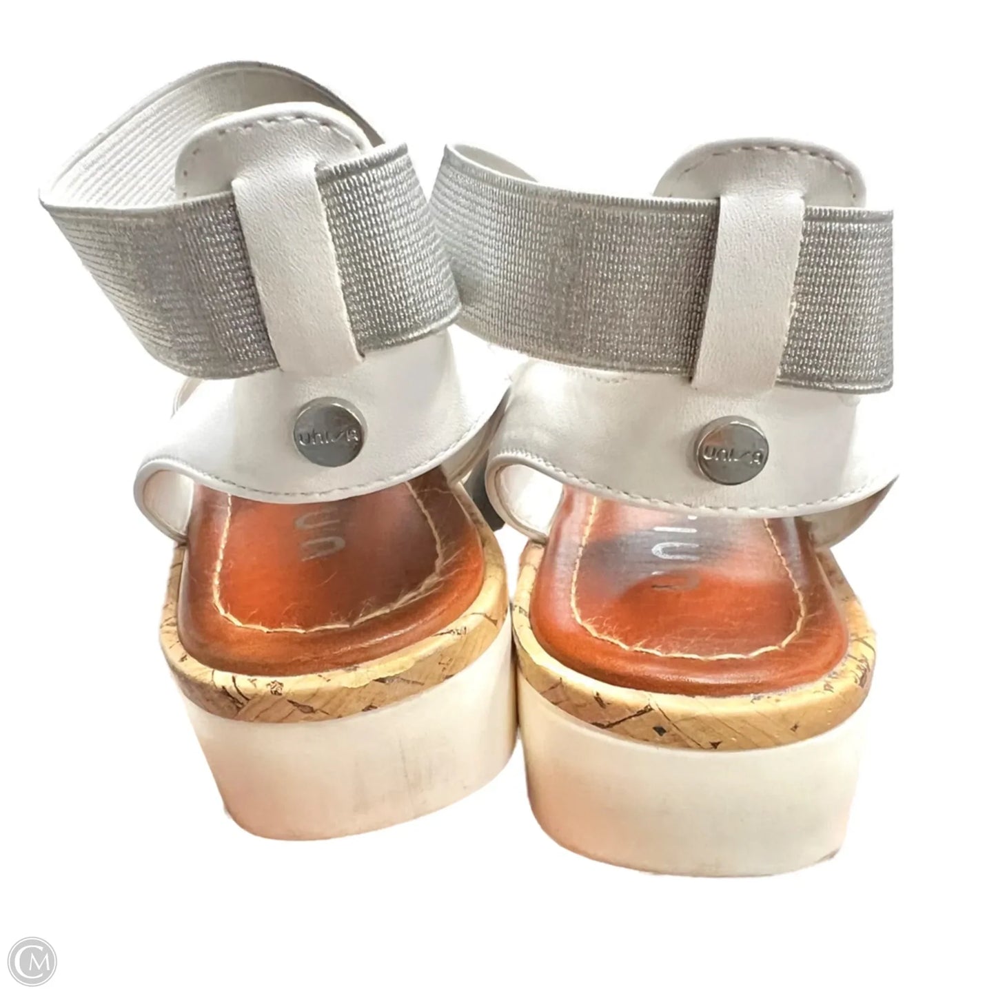 Sandals Heels Platform By Unisa In Silver & White, Size: 8