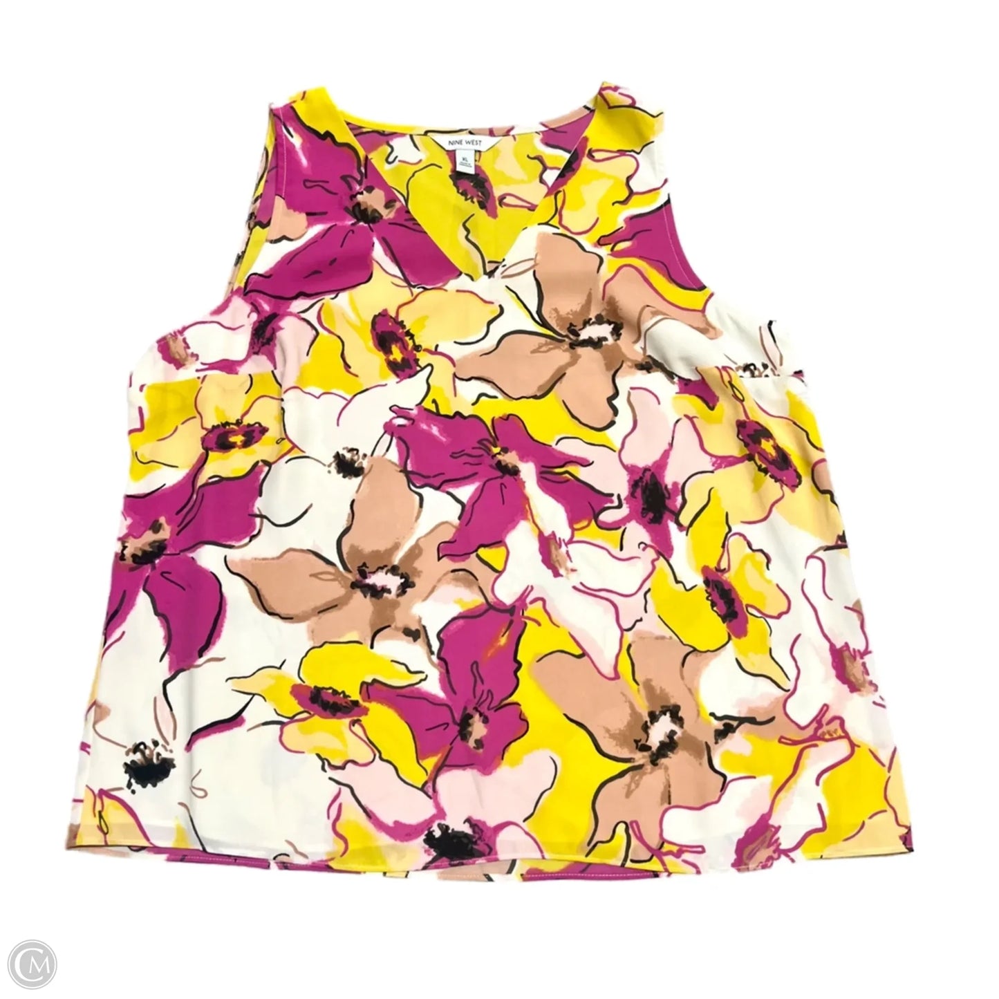 Blouse Sleeveless By Nine West Apparel In Pink & Yellow, Size: Xl