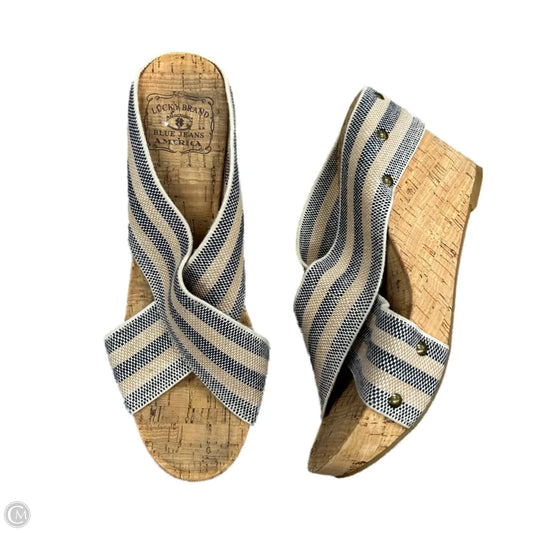 Sandals Heels Wedge By Lucky Brand In Blue & Cream, Size: 8.5