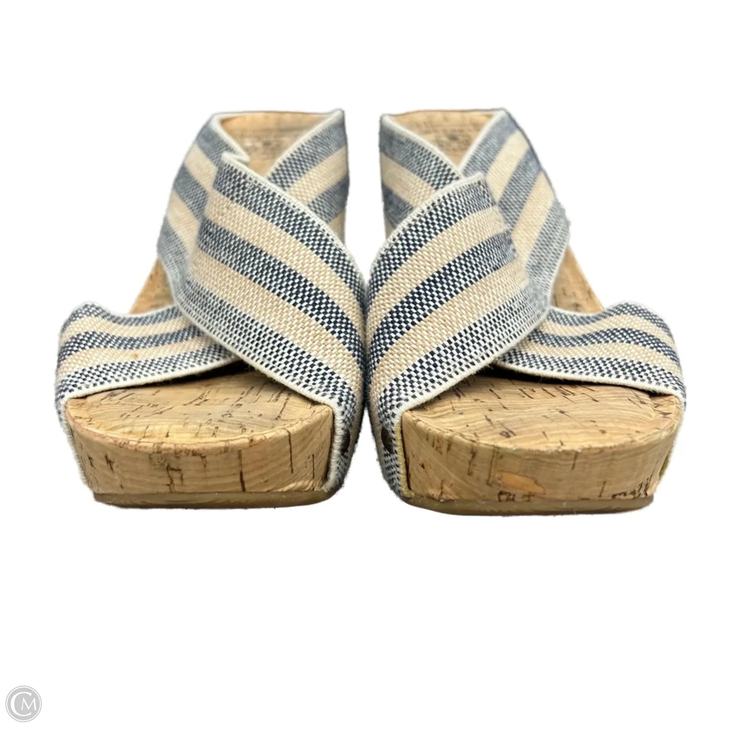 Sandals Heels Wedge By Lucky Brand In Blue & Cream, Size: 8.5