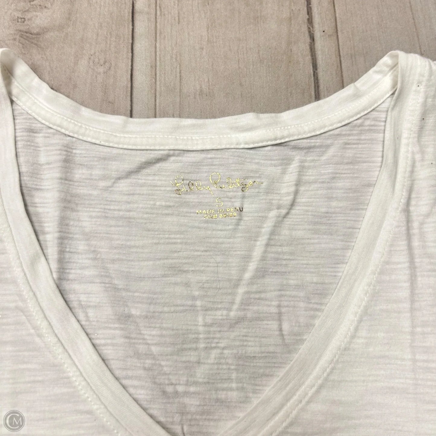 Top Short Sleeve Designer By Lilly Pulitzer In Blue & White, Size: S