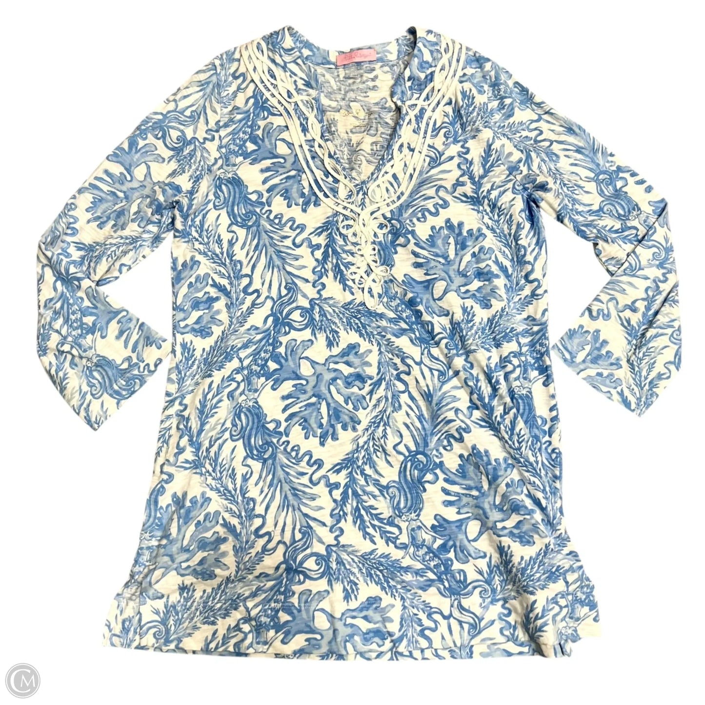 Top Long Sleeve Designer By Lilly Pulitzer In Blue & White, Size: S