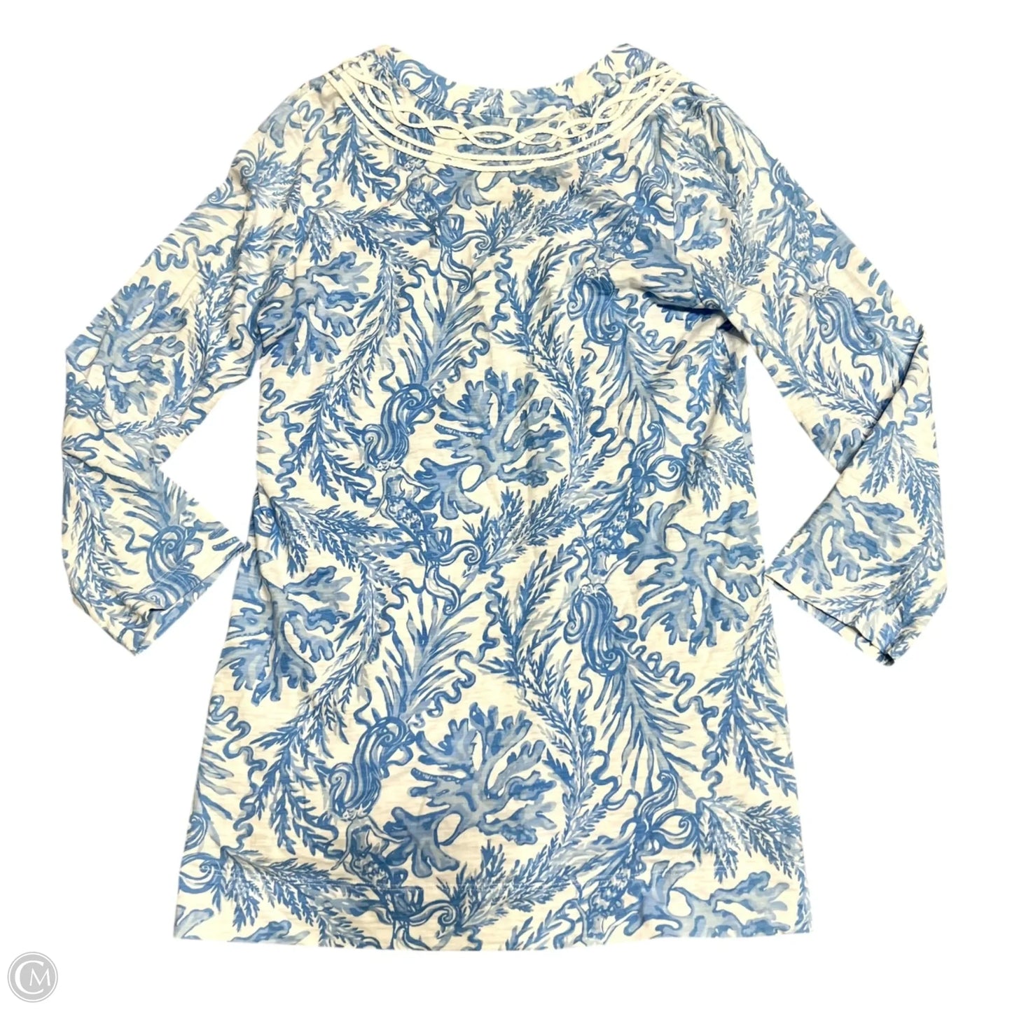 Top Long Sleeve Designer By Lilly Pulitzer In Blue & White, Size: S