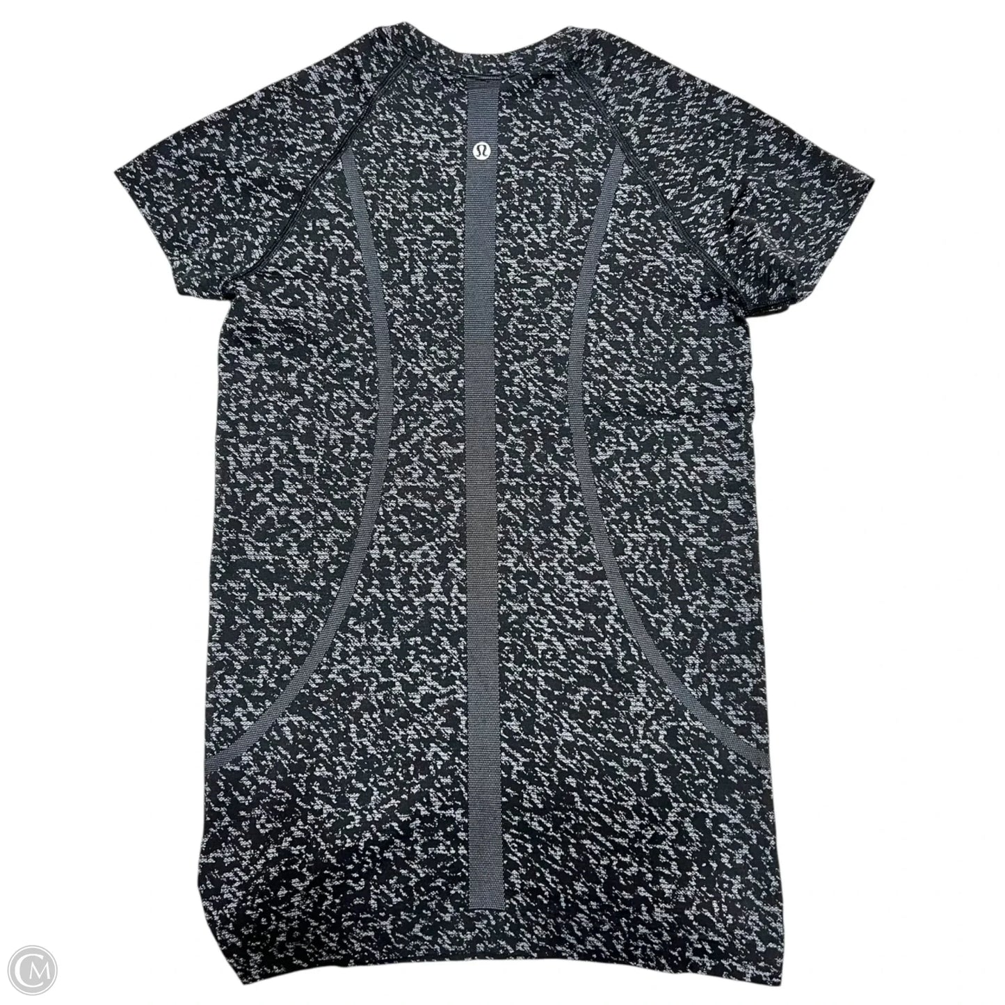 Athletic Top Short Sleeve By Lululemon In Black & Grey, Size: 6