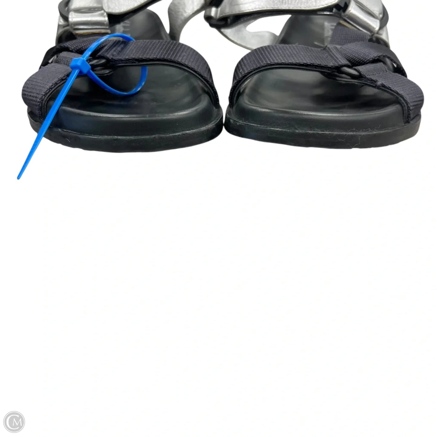 Sandals Luxury Designer By Ferragamo In Black & Silver, Size: 8