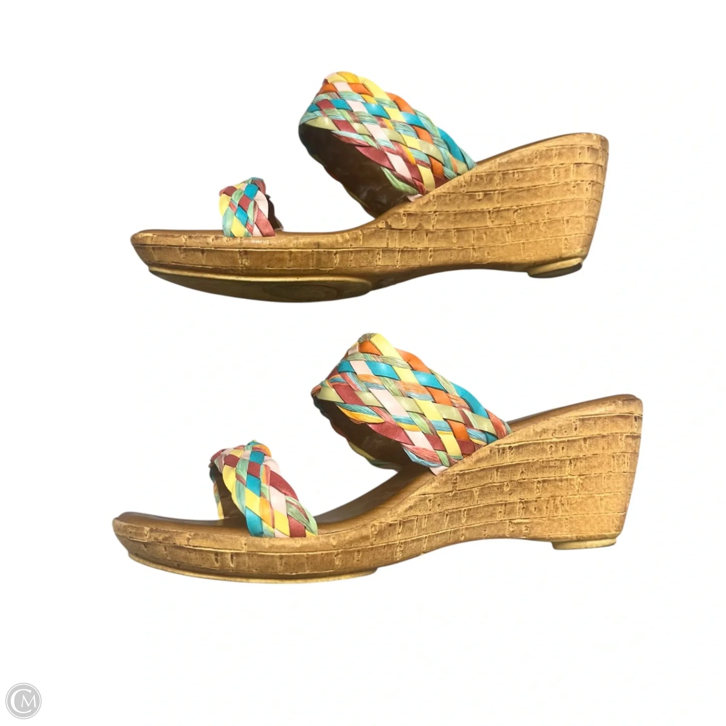 Sandals Heels Wedge By Italian Shoemakers In Rainbow Print, Size: 9.5