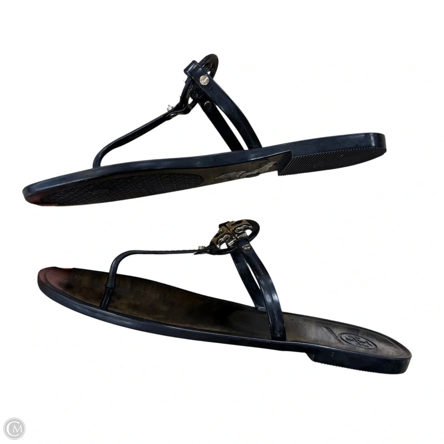 Sandals Designer By Tory Burch In Black & Gold, Size: 9