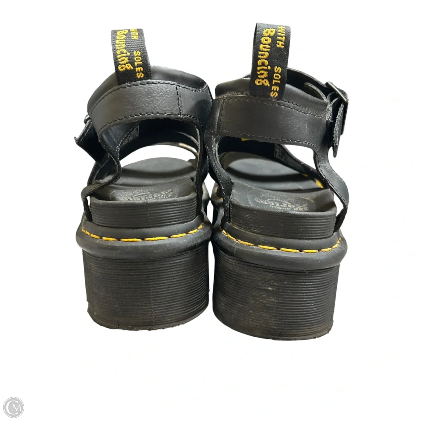 Sandals Heels Platform By Dr Martens In Black & Yellow, Size: 9