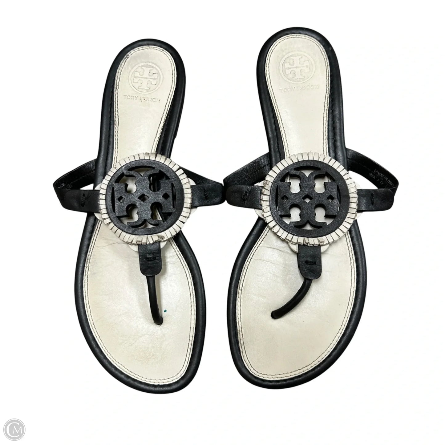 Sandals Designer By Tory Burch In Black & Cream, Size: 9.5