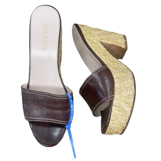 Brown Sandals Luxury Designer By Prada, Size: 8