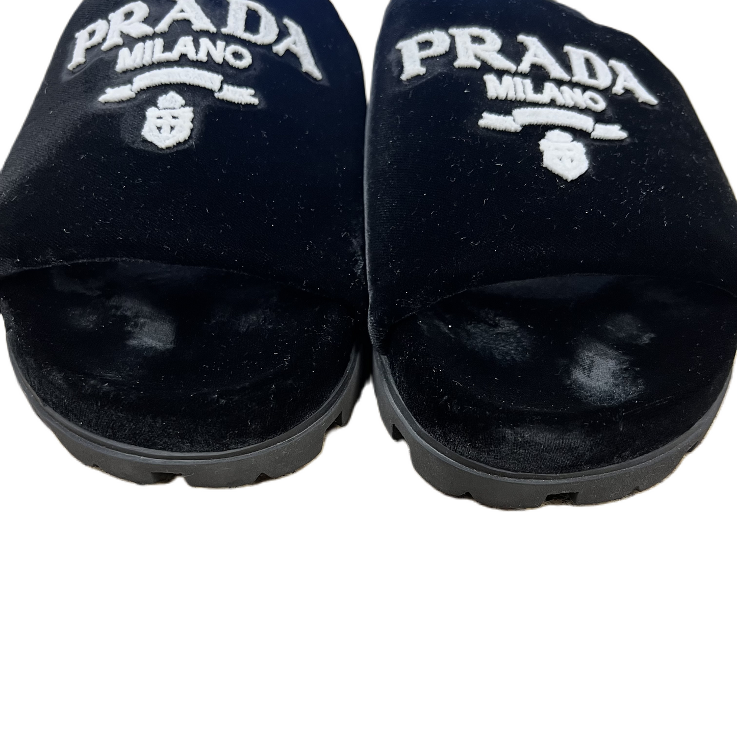 Black Sandals Luxury Designer By Prada Size: 10.5