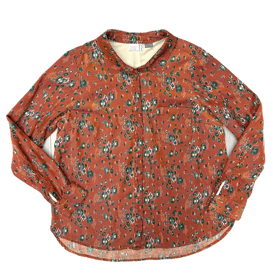 Top Long Sleeve By Anthropologie In Orange & Pink, Size: L