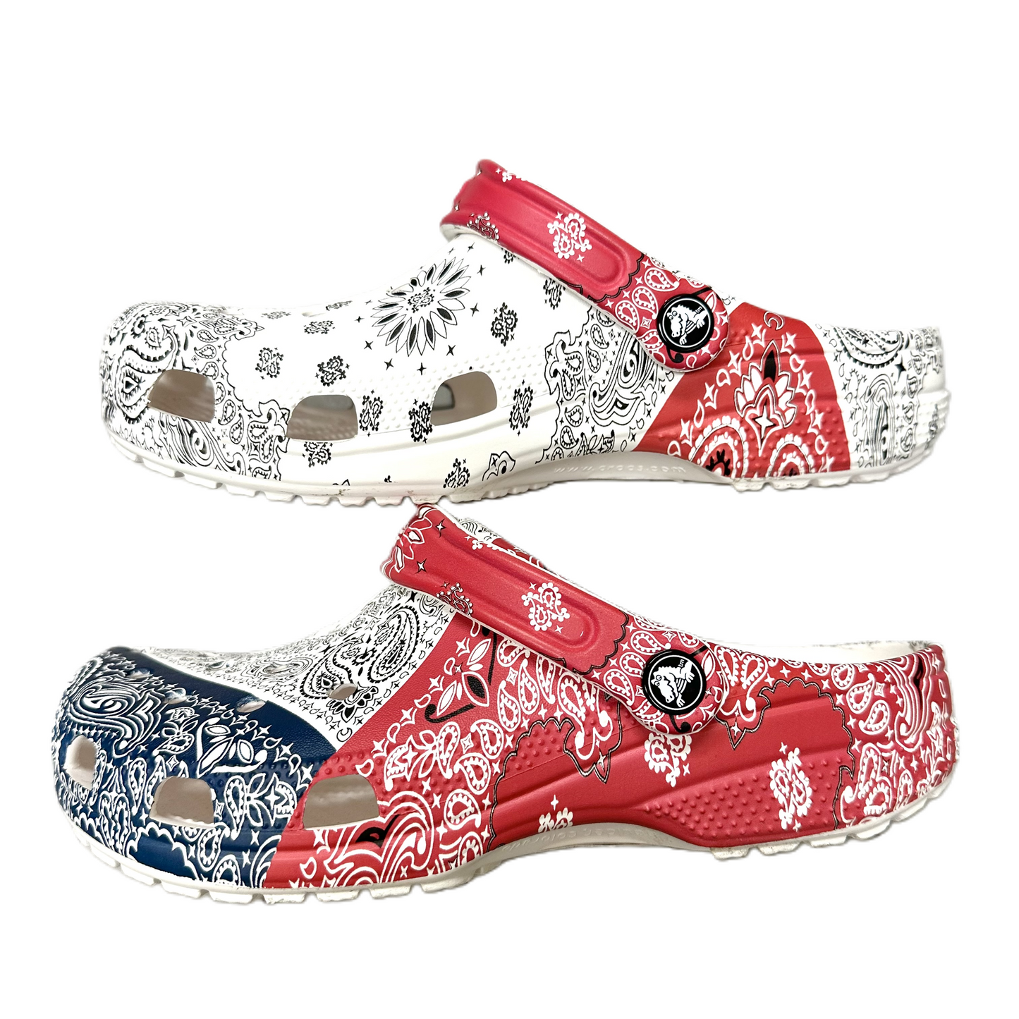 Shoes Flats By Crocs In Blue & Red & White, Size: 9