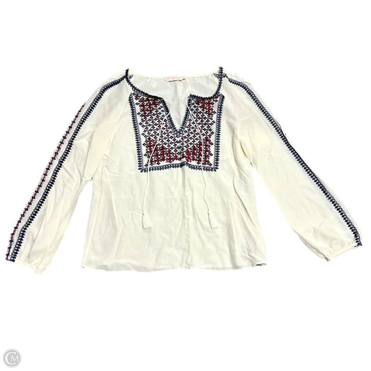 Top Long Sleeve Designer By Tory Burch In Blue & Cream, Size: 10