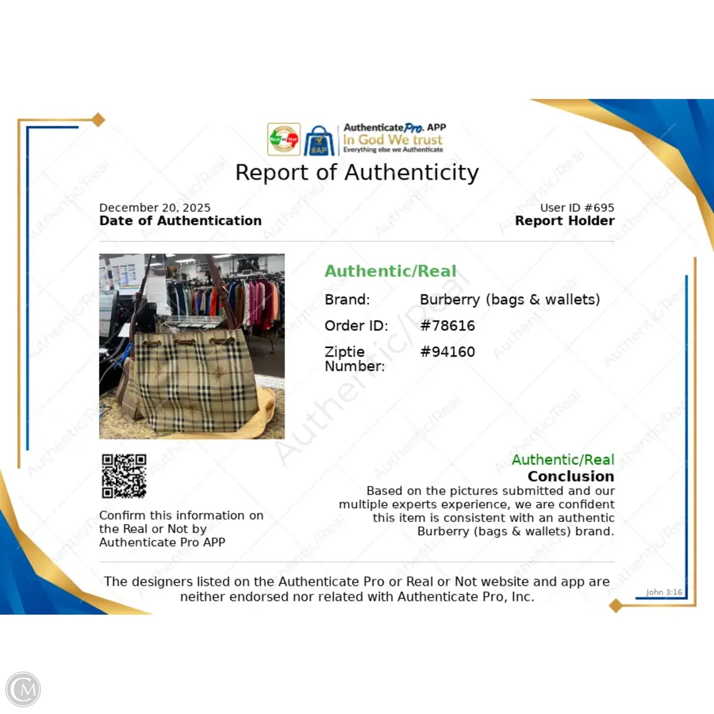 Handbag Luxury Designer By Burberry, Size: Medium