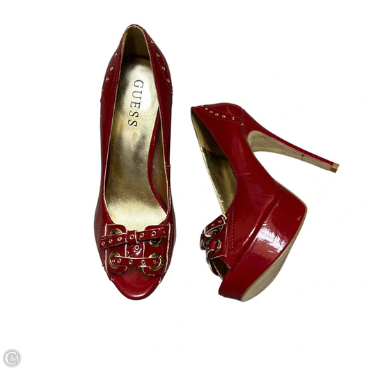Shoes Heels Stiletto By Guess In Gold & Red, Size: 5