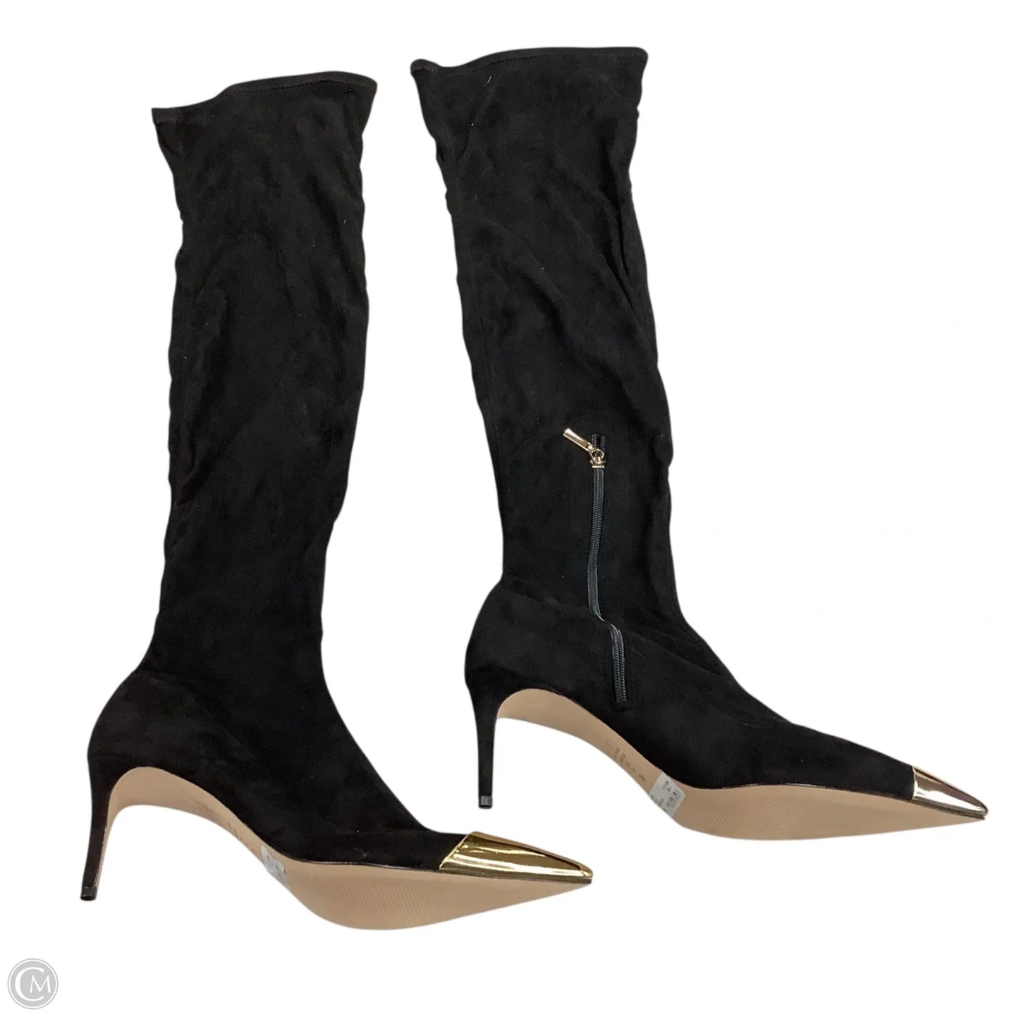 Boots Knee Heels By Schutz In Black & Gold, Size: 10