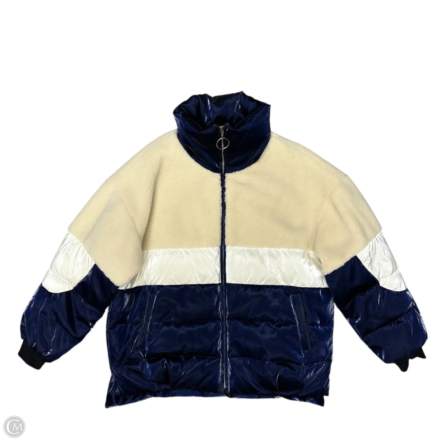 Coat Puffer & Quilted By XX Shining In Blue & Cream, Size: 2x