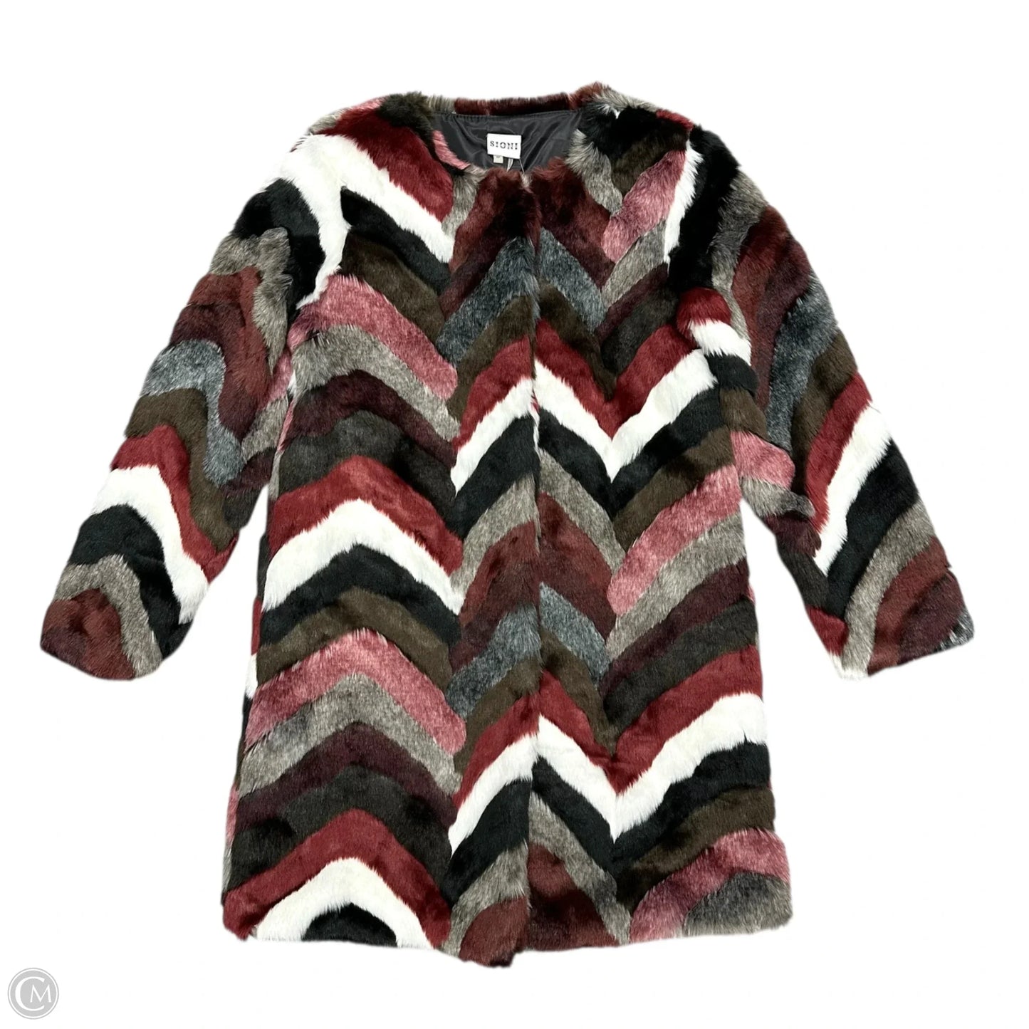 Coat Faux Fur & Sherpa By Sioni In Black & Red, Size: M