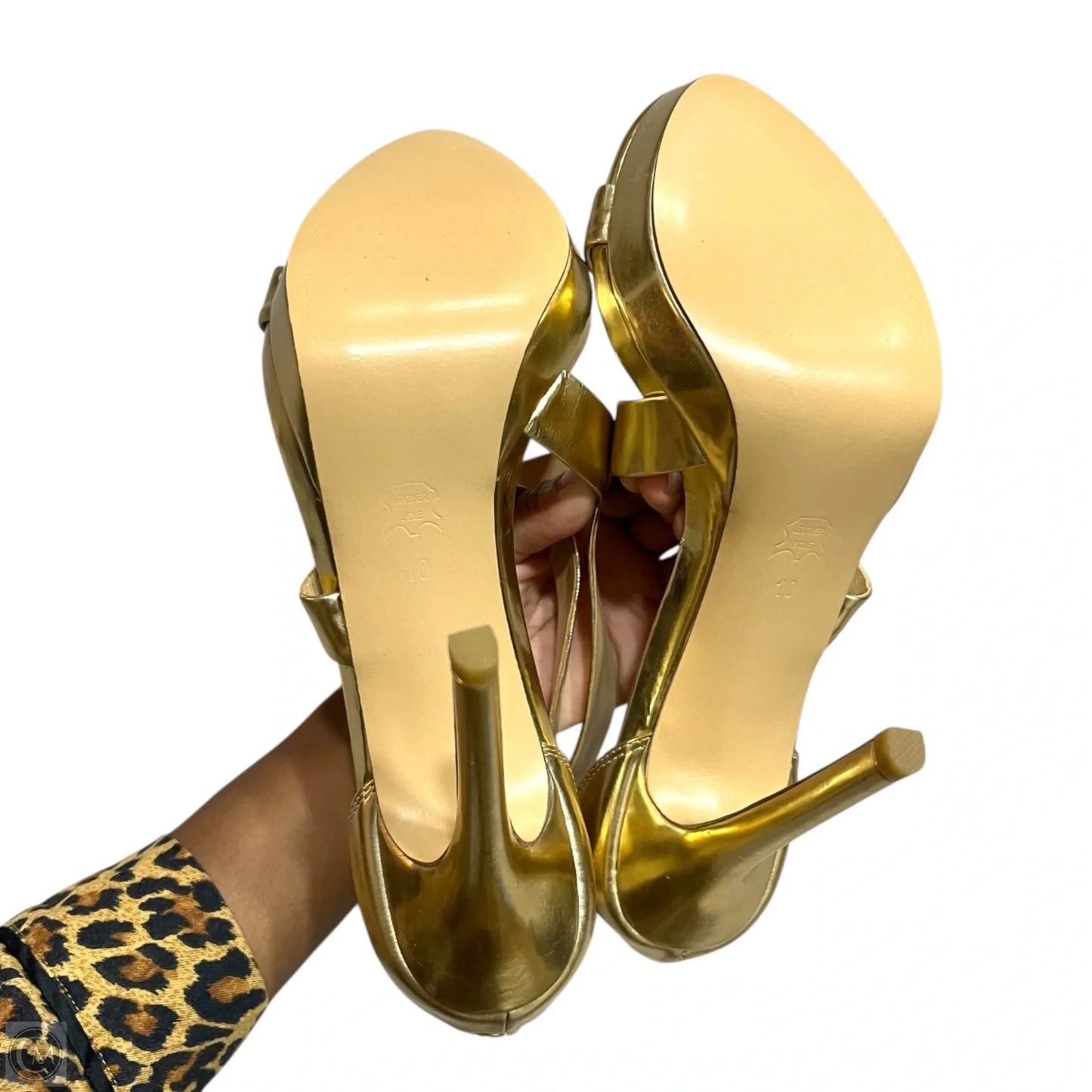 Sandals Heels Stiletto By Bcbgmaxazria In Gold, Size: 10