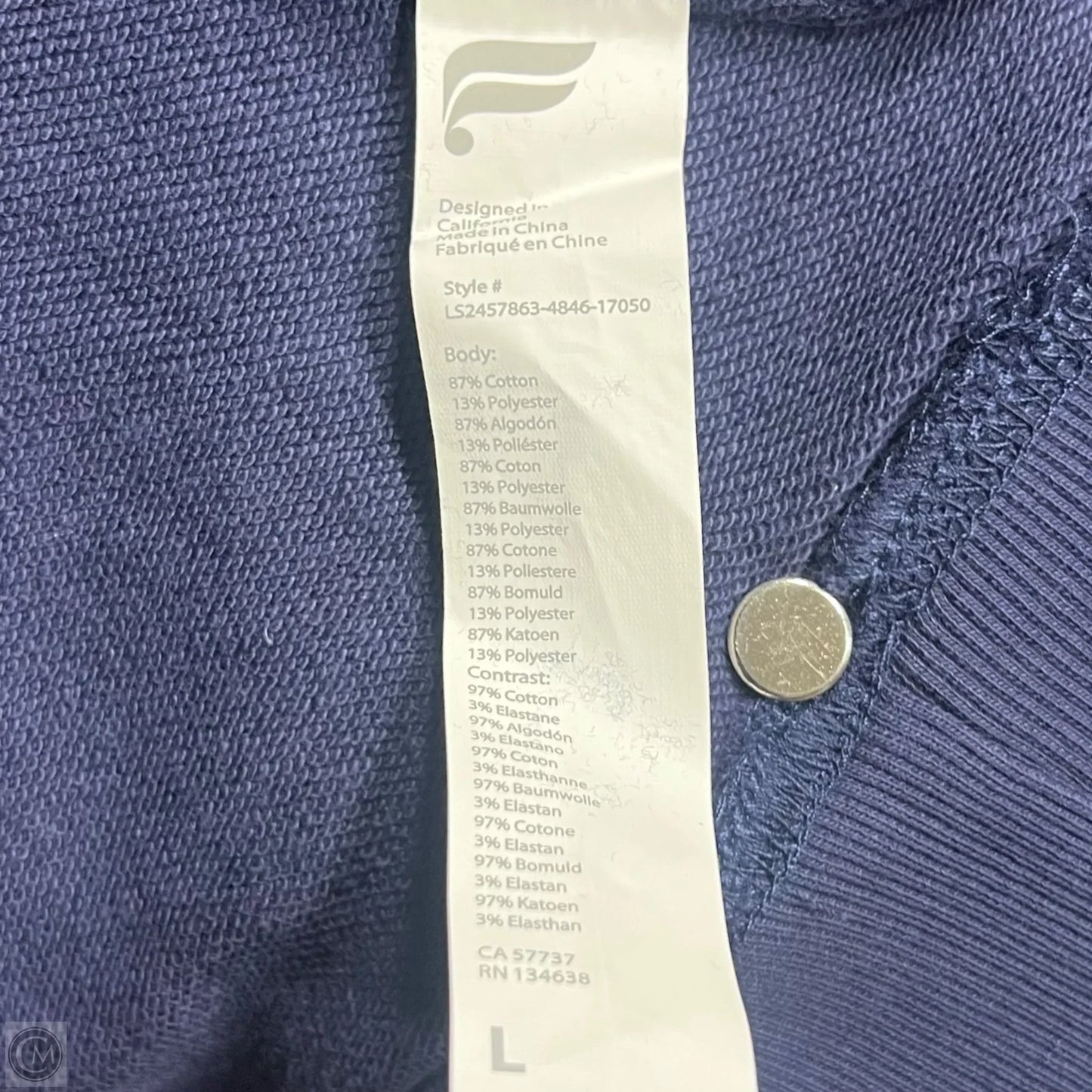 Sweatshirt Collar By Fabletics In Navy, Size: L