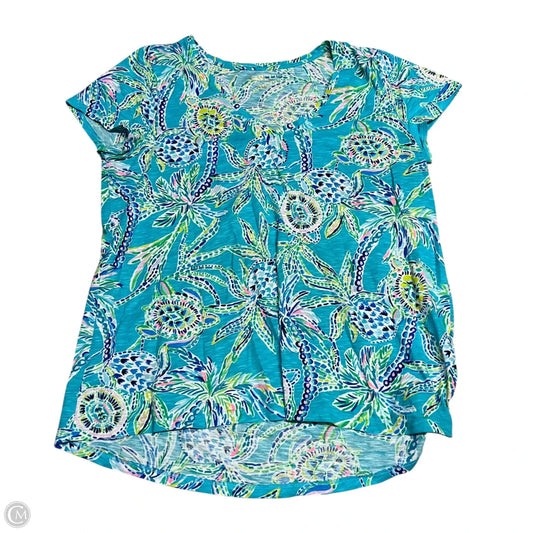 Top Short Sleeve Designer By Lilly Pulitzer In Blue & Green, Size: L