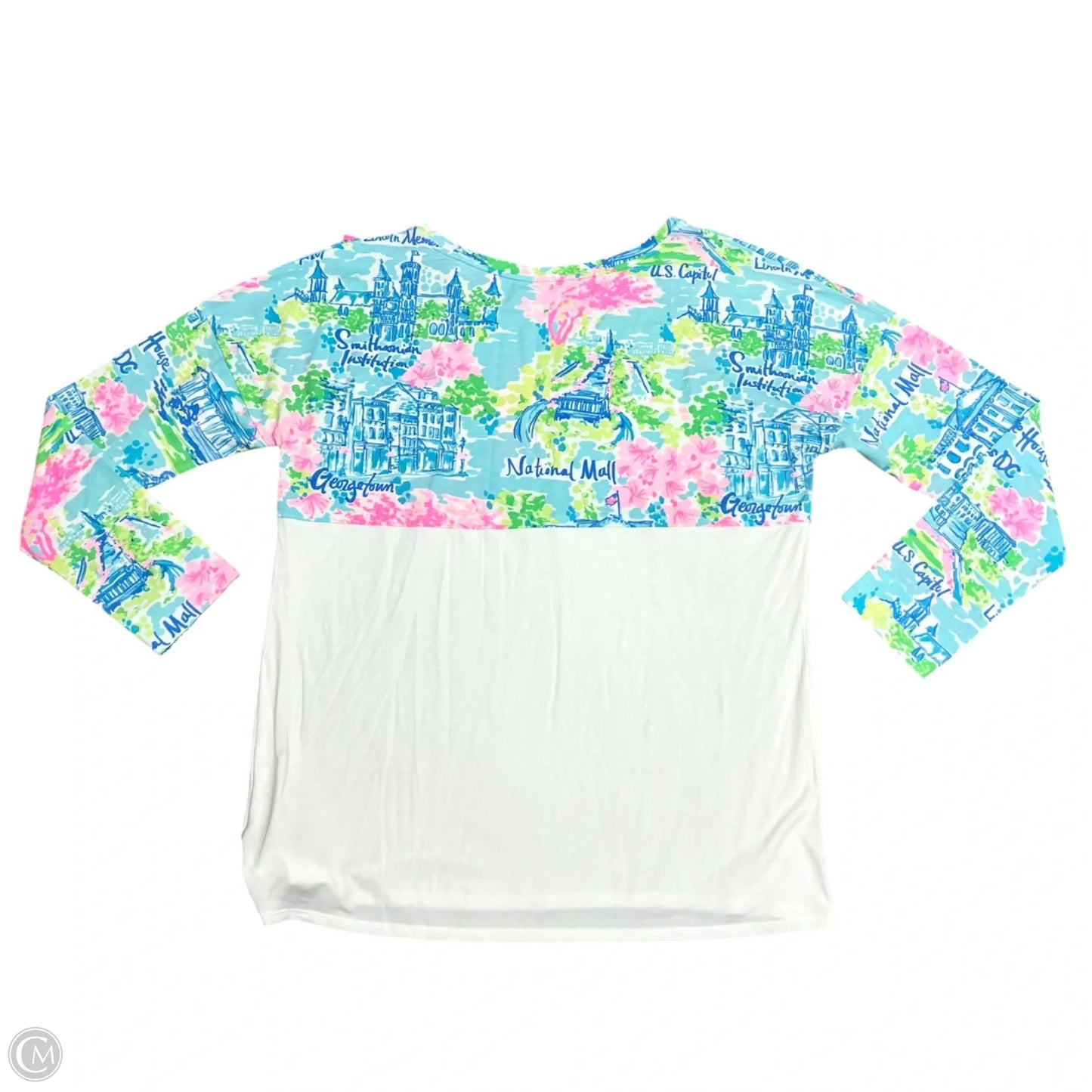 Top Long Sleeve Designer By Lilly Pulitzer In Blue & White, Size: M