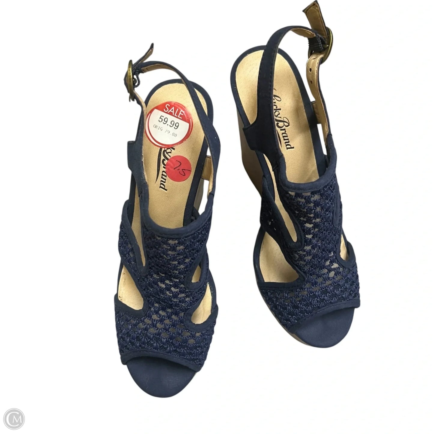 Sandals Heels Wedge By Lucky Brand In Blue & Tan, Size: 7.5
