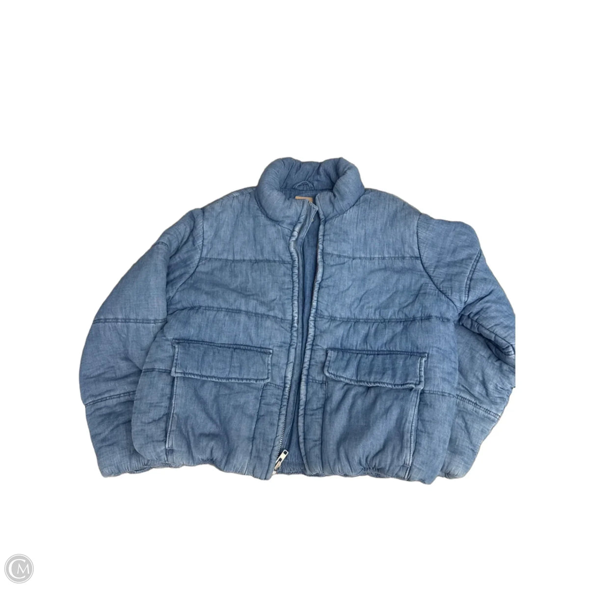 Jacket Puffer & Quilted By Gap In Blue Denim, Size: M