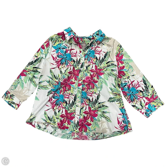 Top 3/4 Sleeve By Chicos In Floral Print, Size: Xl