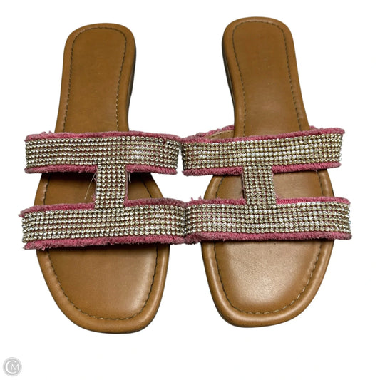 Sandals Flats In Brown & Pink, Size: 11