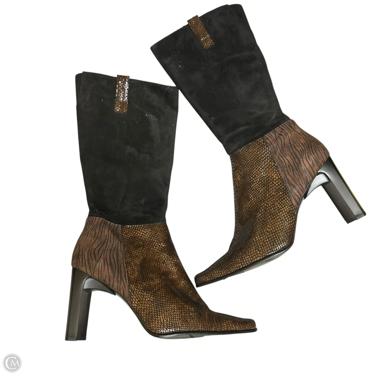 Boots Mid-calf Heels By Proxy In Black & Brown, Size: 9