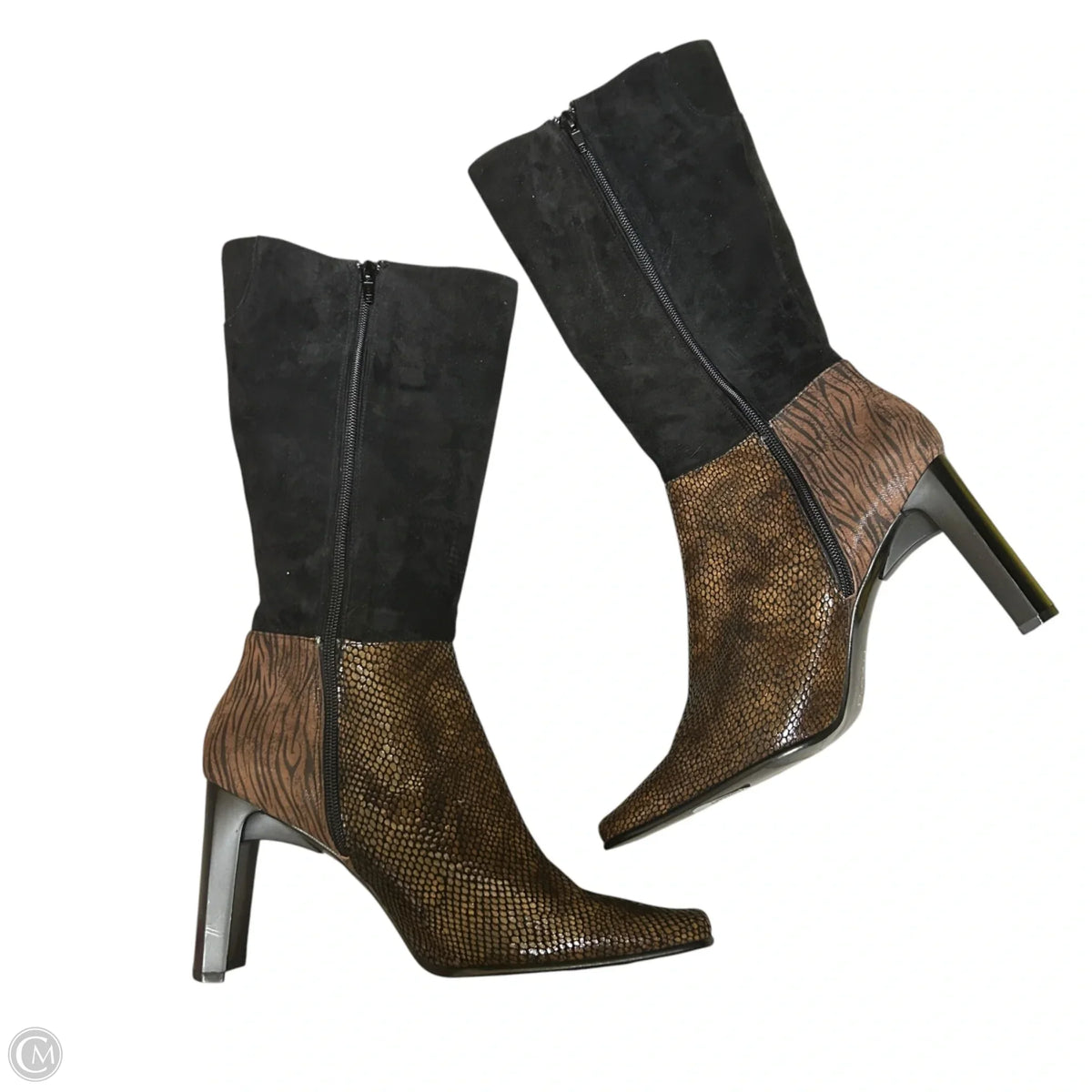 Boots Mid-calf Heels By Proxy In Black & Brown, Size: 9