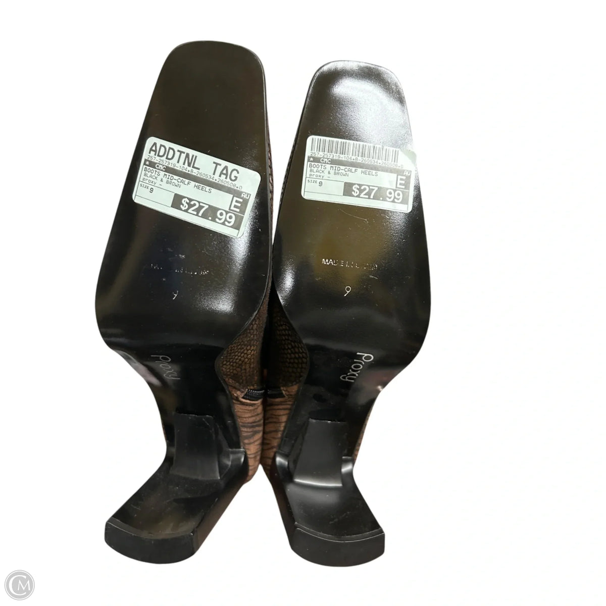 Boots Mid-calf Heels By Proxy In Black & Brown, Size: 9