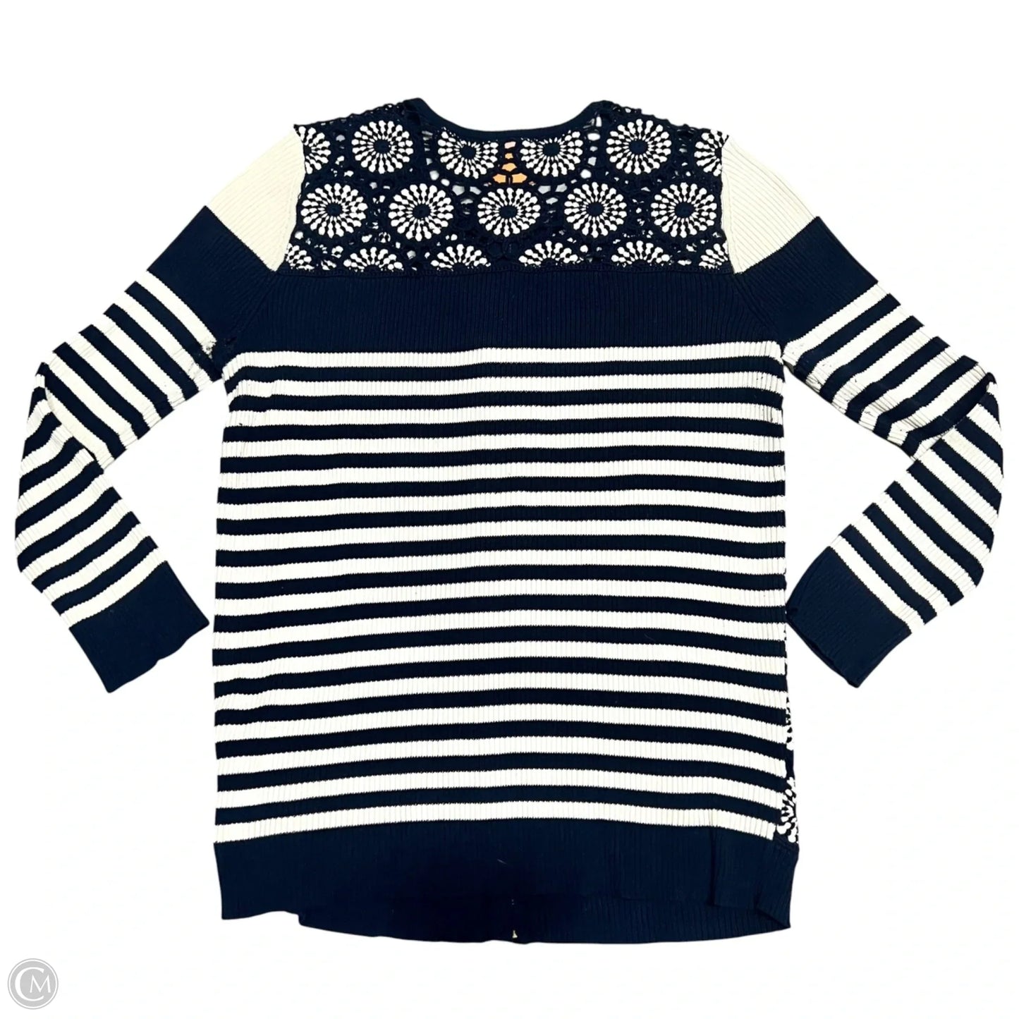 Sweater Cardigan Designer By Tory Burch In Blue & White, Size: M