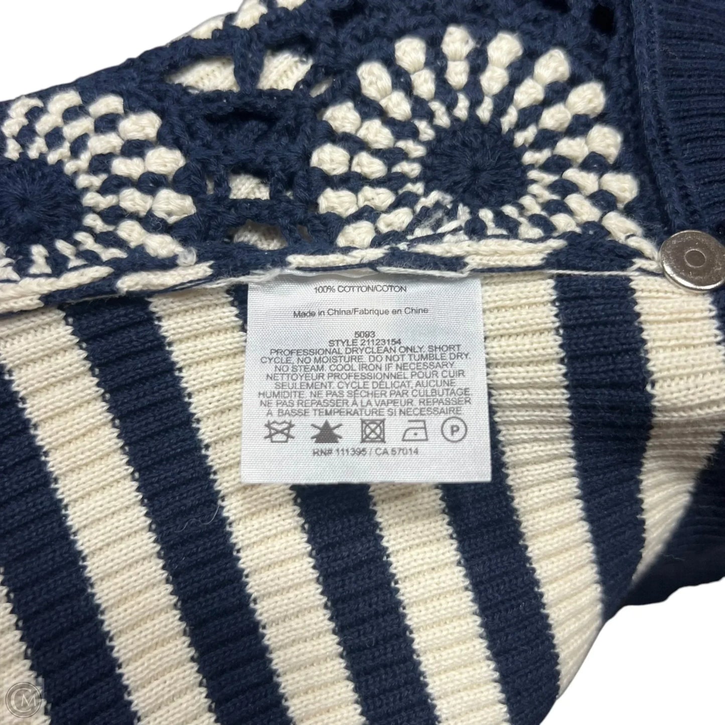 Sweater Cardigan Designer By Tory Burch In Blue & White, Size: M