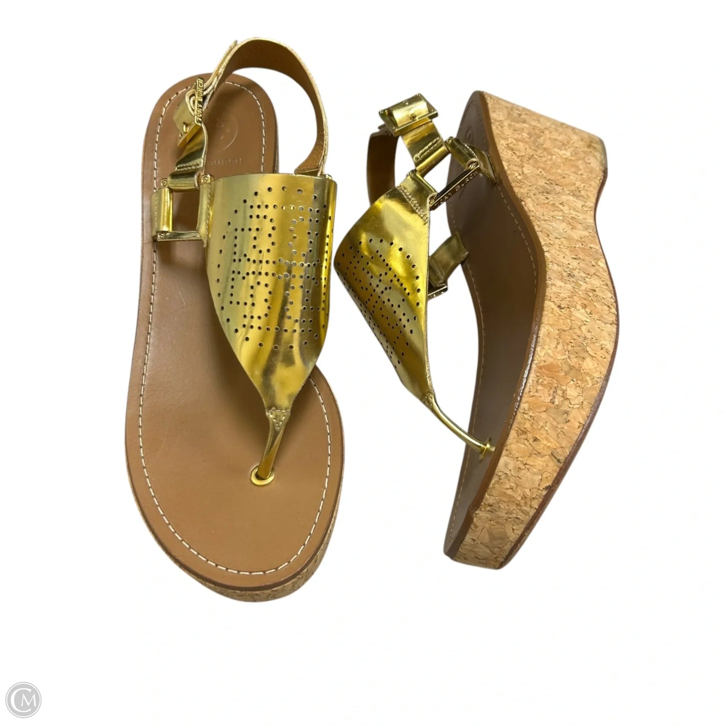 Sandals Designer By Tory Burch In Brown & Gold, Size: 9.5