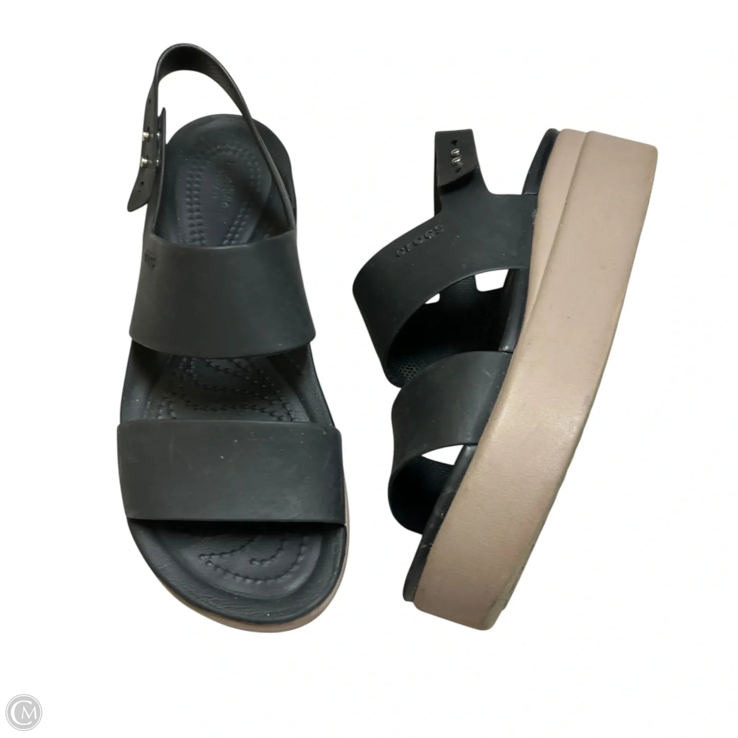 Sandals Flats By Crocs In Black & Brown, Size: 7