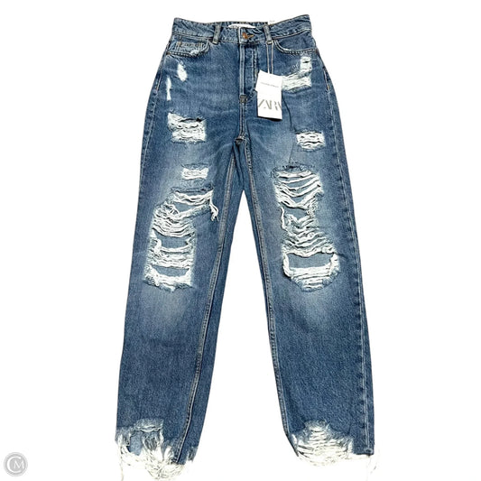 Jeans Straight By Zara In Blue Denim, Size: 0