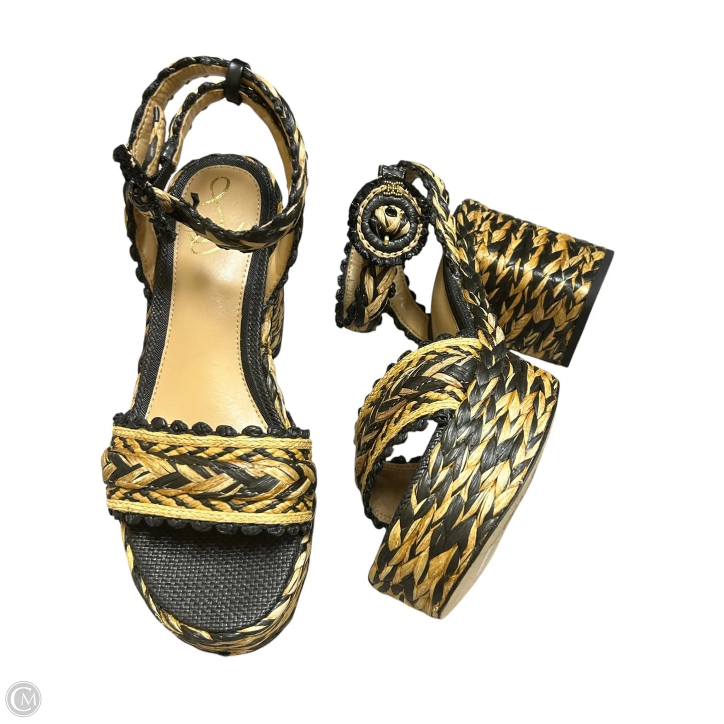 Sandals Heels Block By Sam Edelman In Black & Tan, Size: 7.5