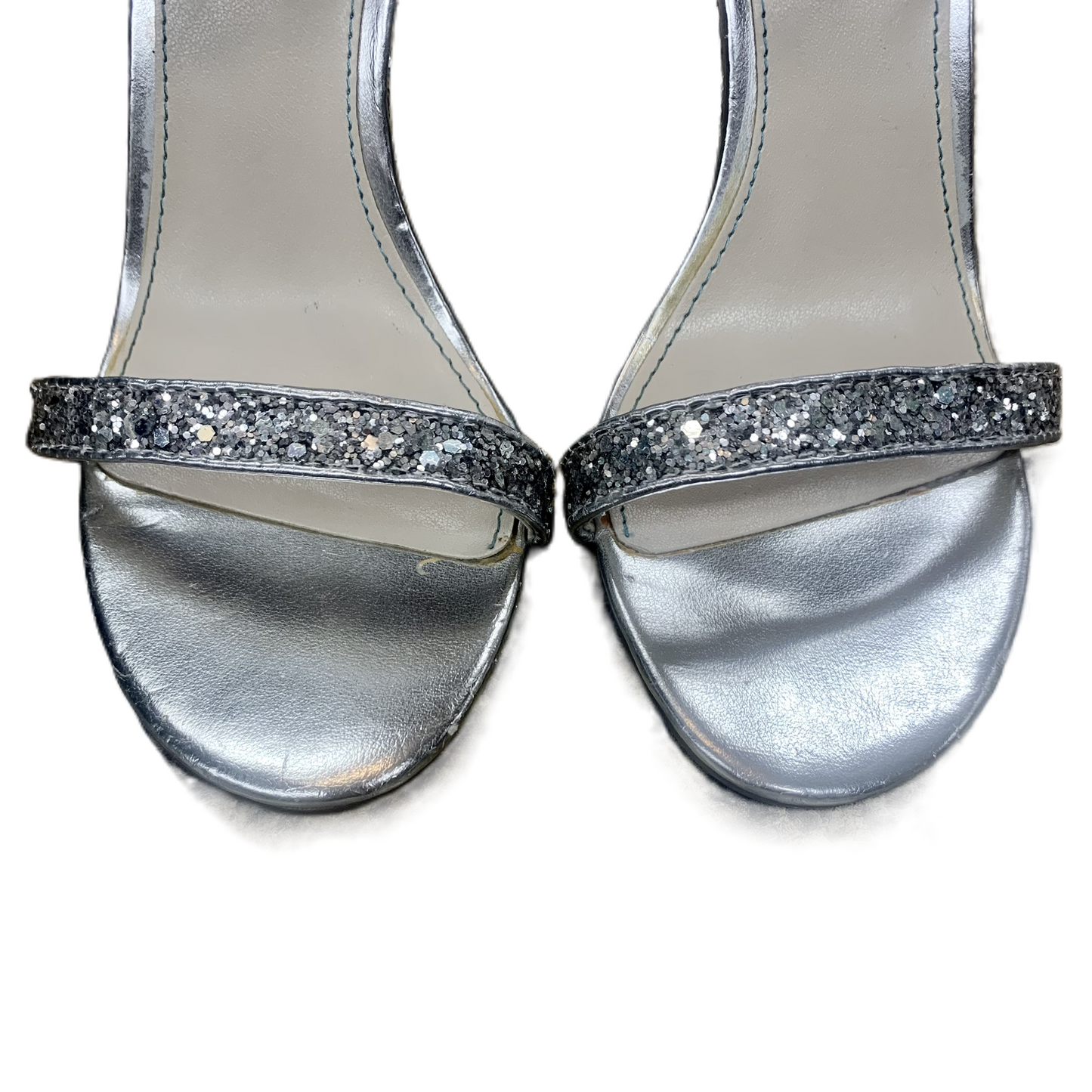 Sandals Heels Wedge By Betsey Johnson In Silver, Size: 7.5