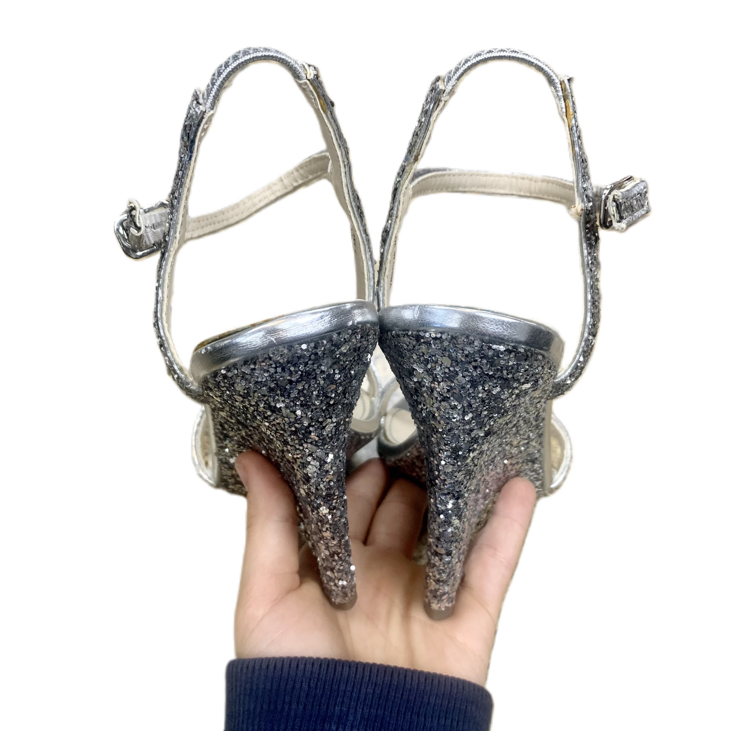 Sandals Heels Wedge By Betsey Johnson In Silver, Size: 7.5