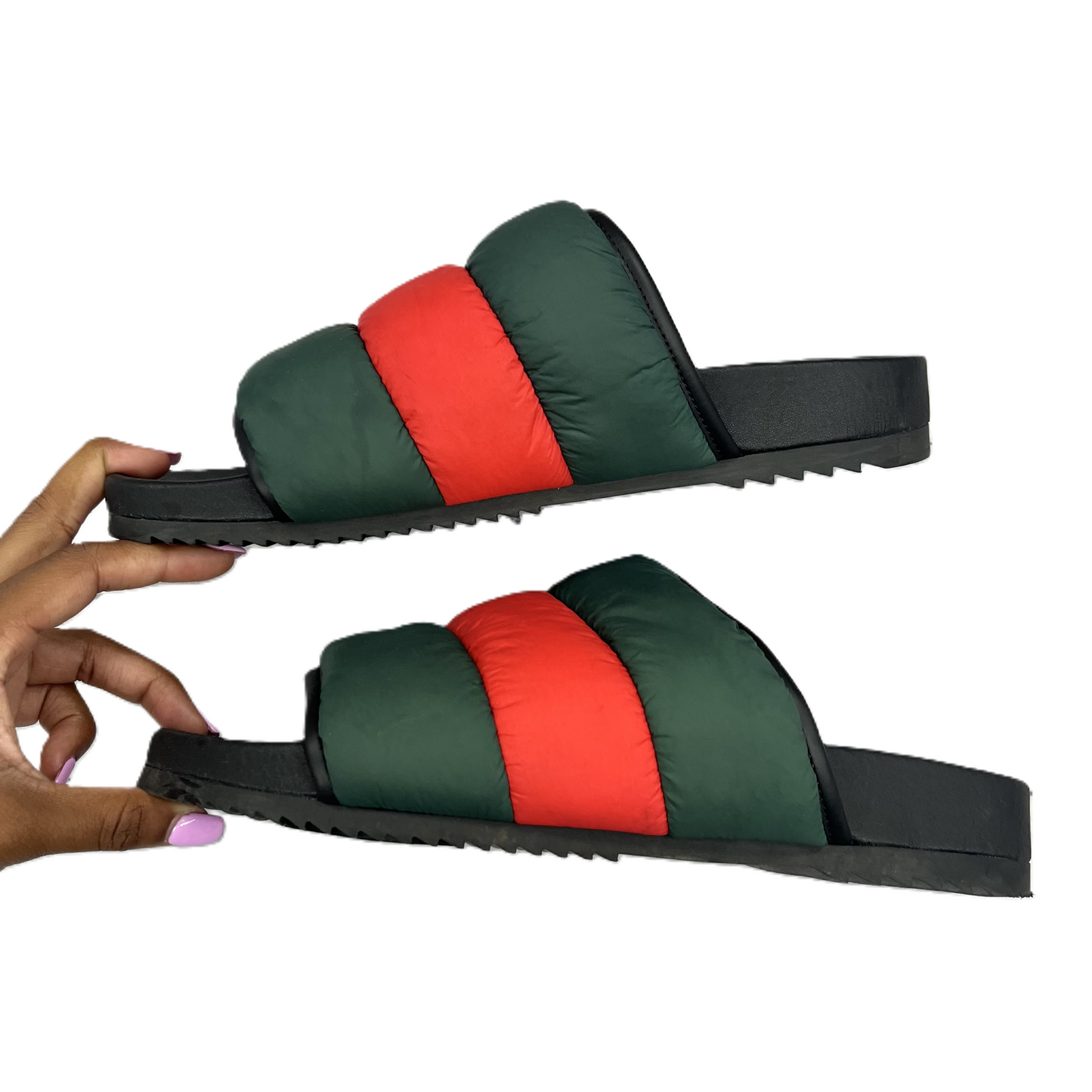 Green & Red Sandals Luxury Designer By Gucci, Size: 11.5