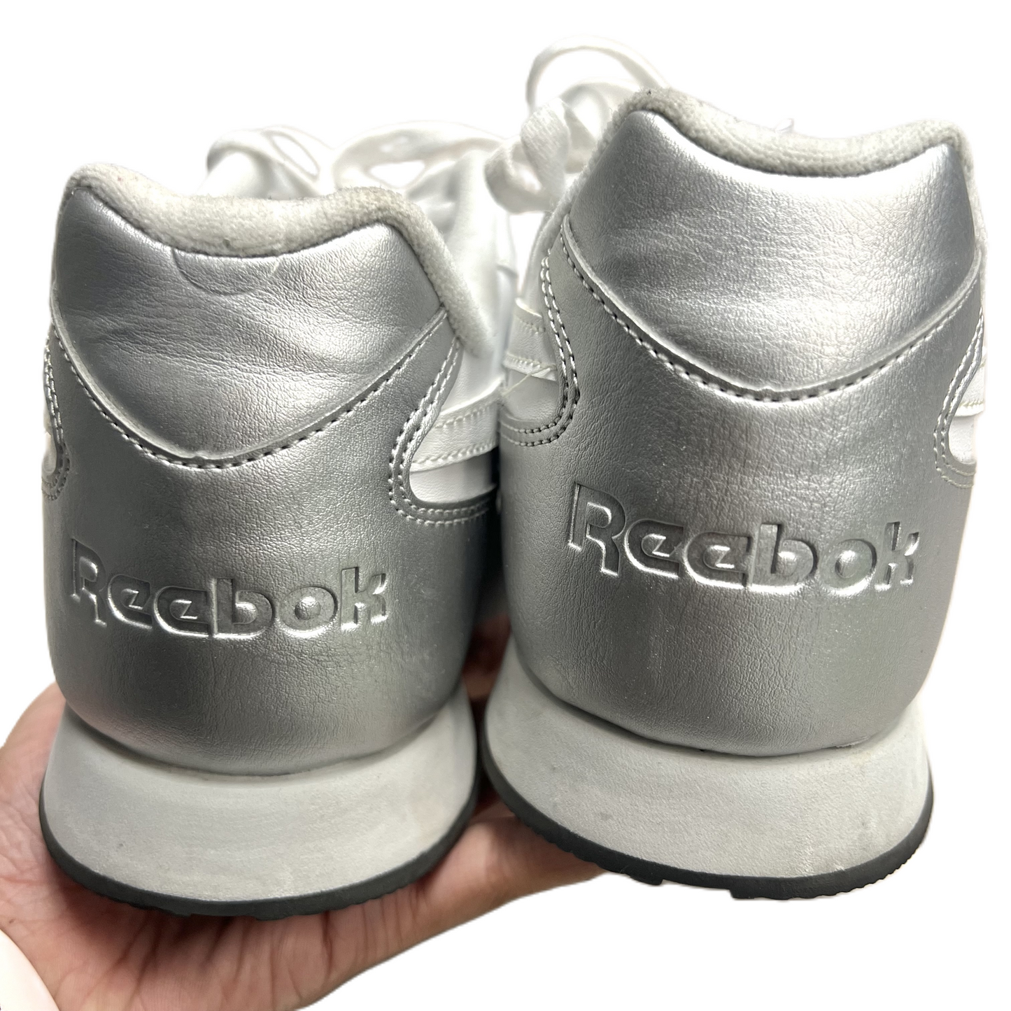 Silver & White Shoes Athletic By Reebok, Size: 11