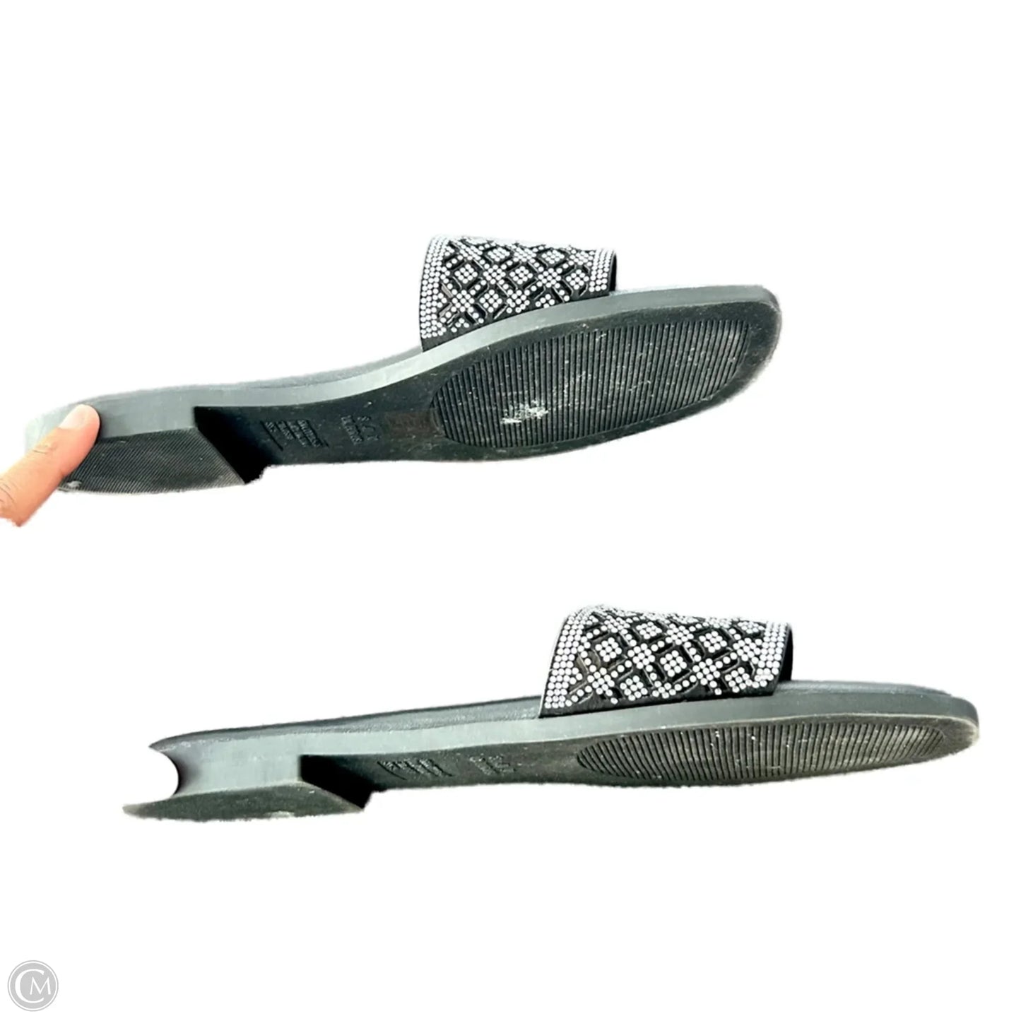 Sandals Flats By Primark In Black & Silver, Size: 10