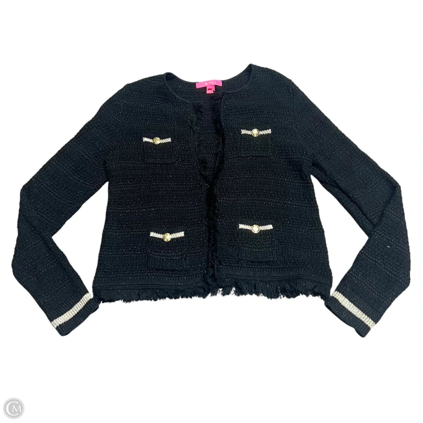 Sweater Cardigan Designer By Lilly Pulitzer In Black & Gold, Size: M
