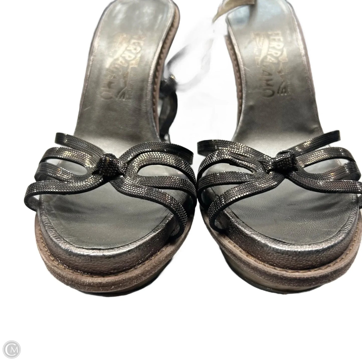 Sandals Luxury Designer By Ferragamo In Bronze, Size: 7.5