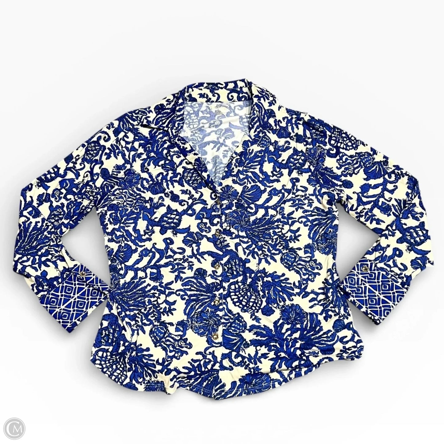 Top Long Sleeve Designer By Lilly Pulitzer In Blue & Cream, Size: Xxl